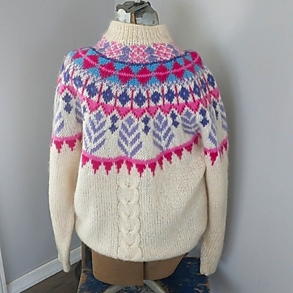 VTG Y2K FORENZA MOHAIR BLEND FAIRISLE SWEATER!!MOCK TURTLENECK WOMANS M - Picture 3 of 5